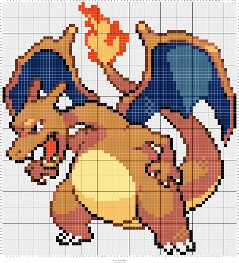 charizard pixel art on grid.
